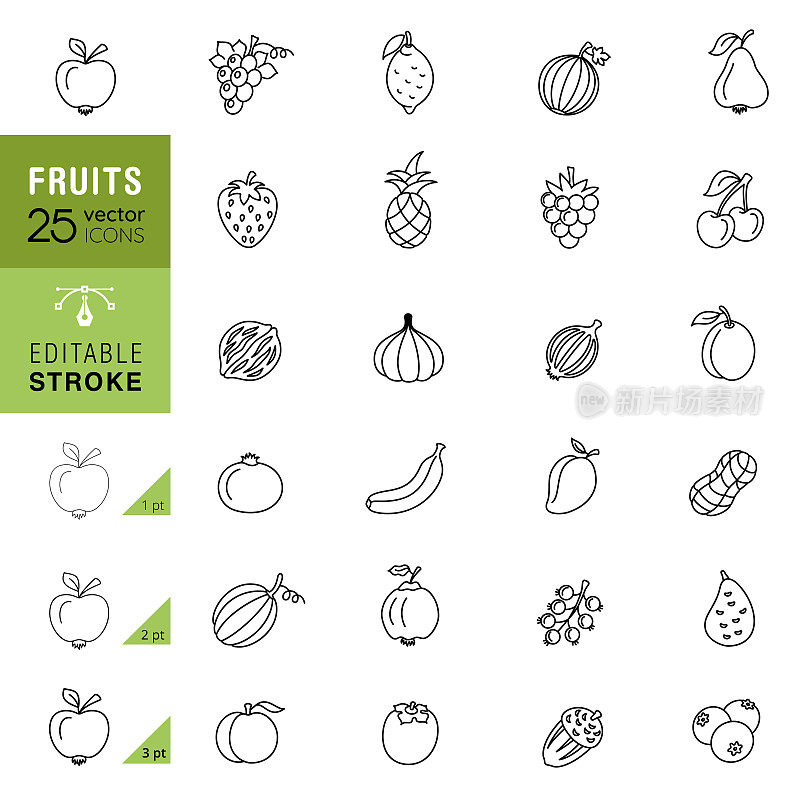 水果行图标。可编辑的中风。