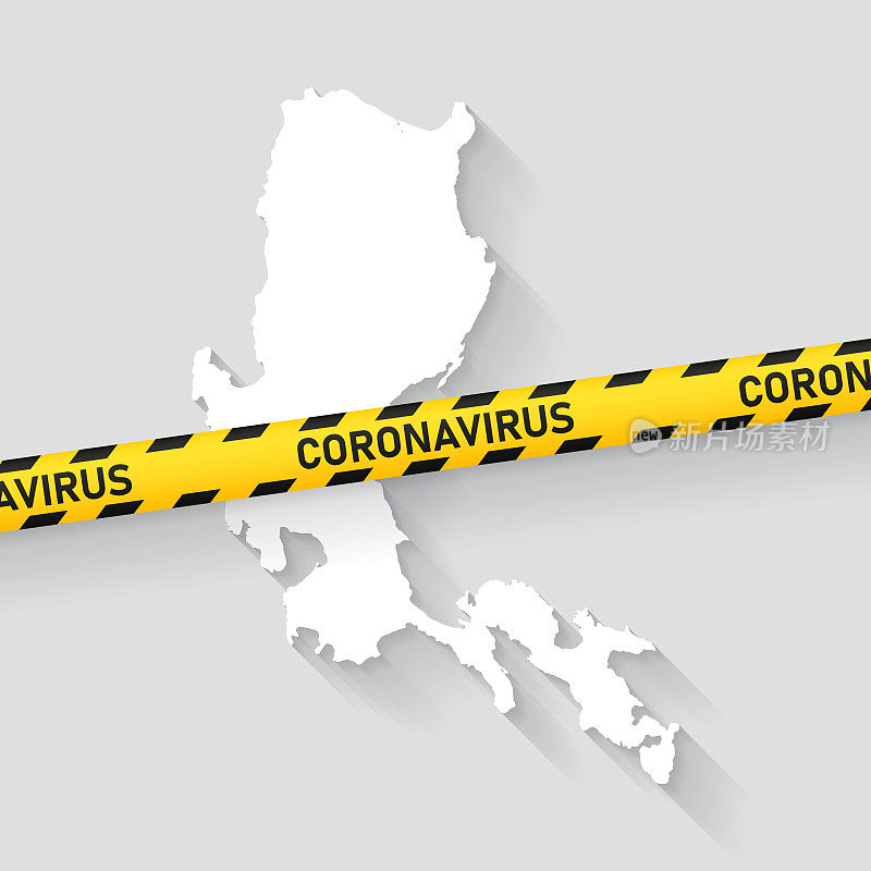 带有冠状病毒警告胶带的吕宋地图。Covid-19爆发