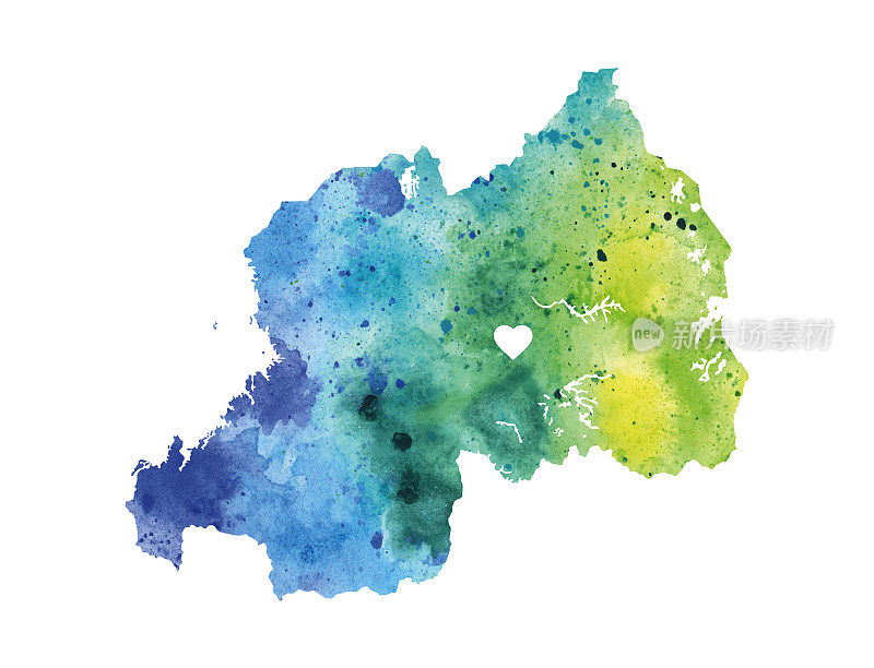 卢旺达蓝色和绿色水彩光栅地图插图