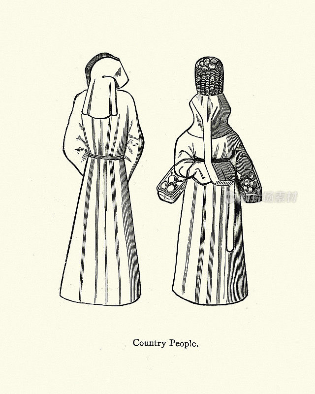 15世纪的中世纪时尚，乡下人戴着兜帽