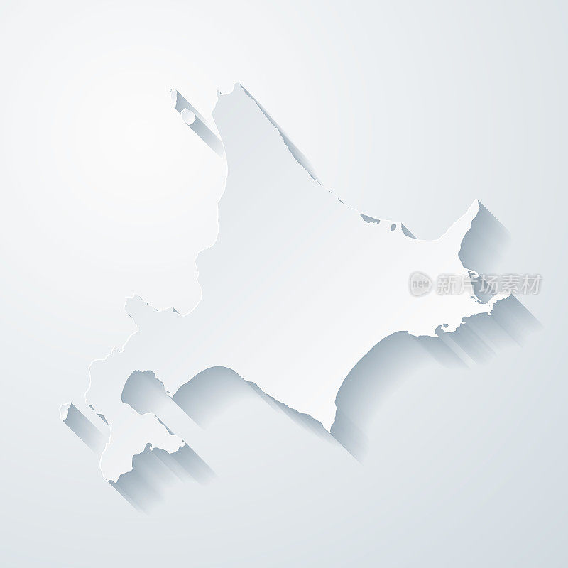 北海道地图与剪纸效果空白背景