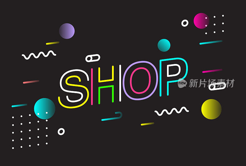 SHOP刻字创意设计在复古风格矢量插图