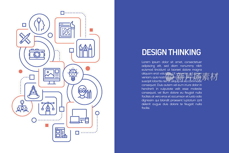 设计思维概念，用图标绘制设计思维矢量图