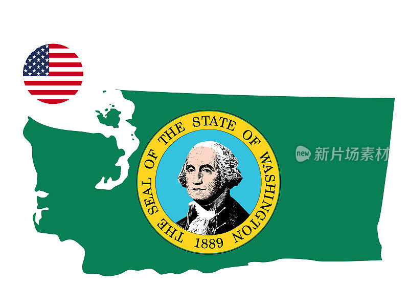 华盛顿州地图和美国国旗