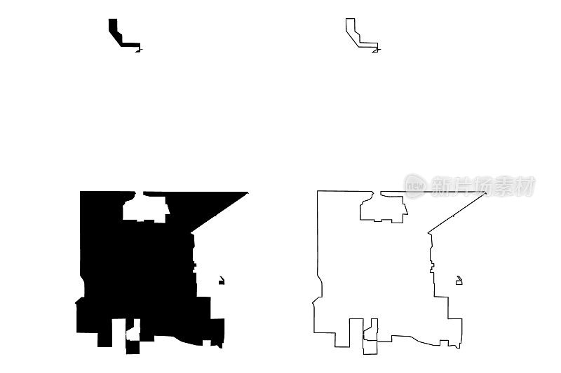 加利福尼亚州克洛维斯城(美国城市、美国城市、美国城市)地图矢量插图，涂鸦素描克洛维斯城地图