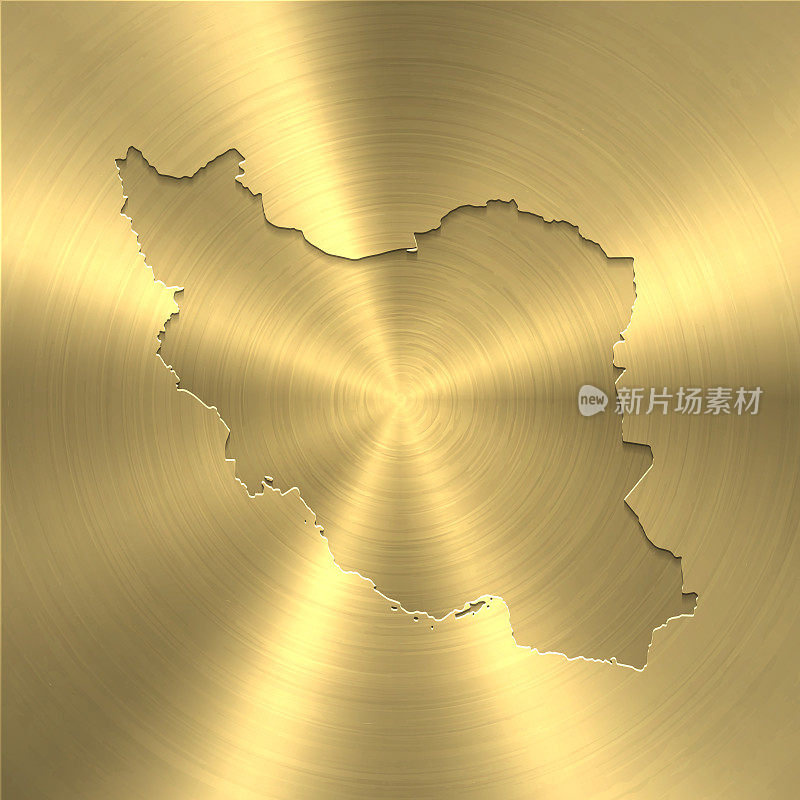 伊朗地图上的金色背景-圆形拉丝金属纹理
