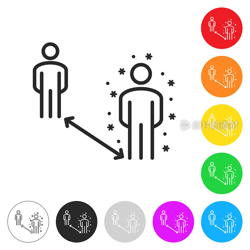 保持社交距离――保持距离。按钮上不同颜色的平面图标