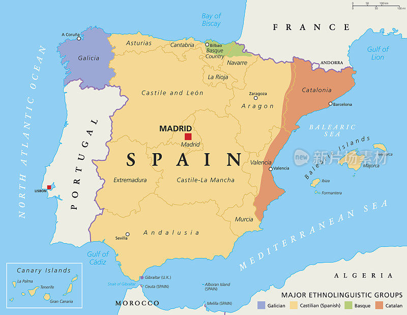 西班牙自治社区政治地图