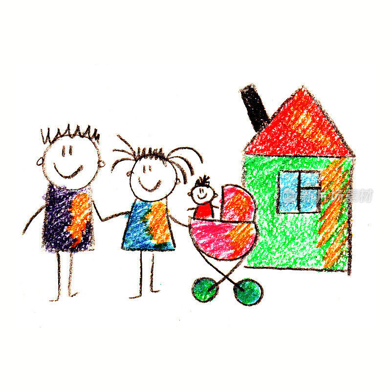 五彩斑斓的家庭图画。