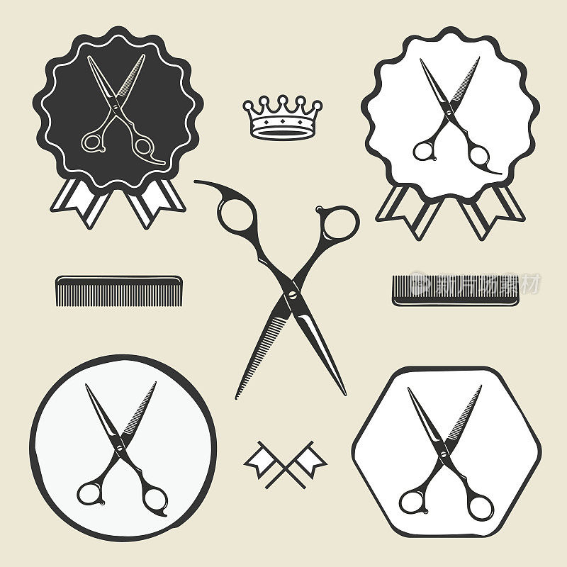 古董理发店剪刀，象征，标志，标签收集