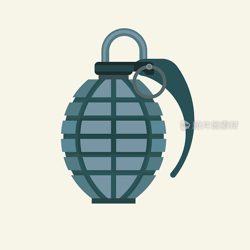 手榴弹图标在平坦的颜色风格。军队，军队爆炸碎片