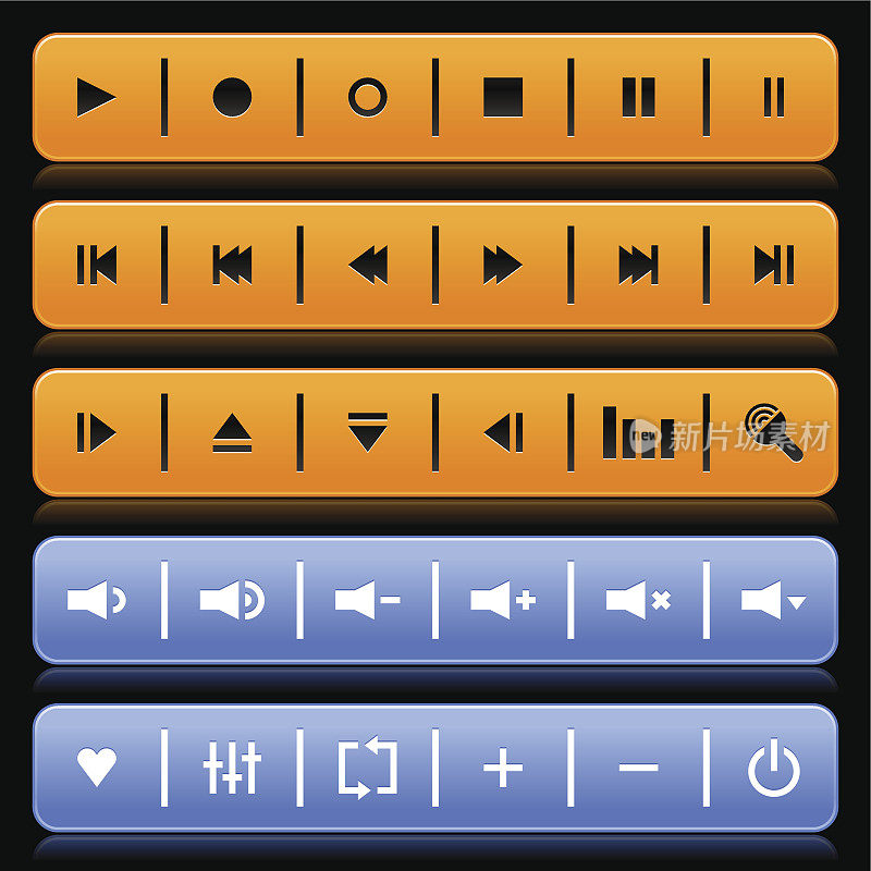 橙色蓝色媒体播放器视频音频图标圆角矩形按钮