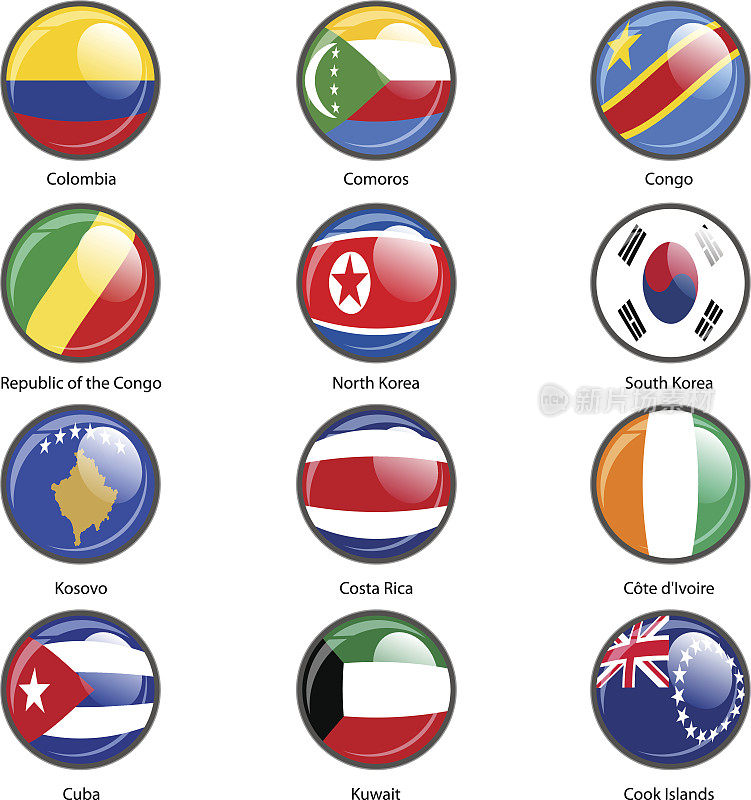 设置圆形图标世界主权国家的旗帜。