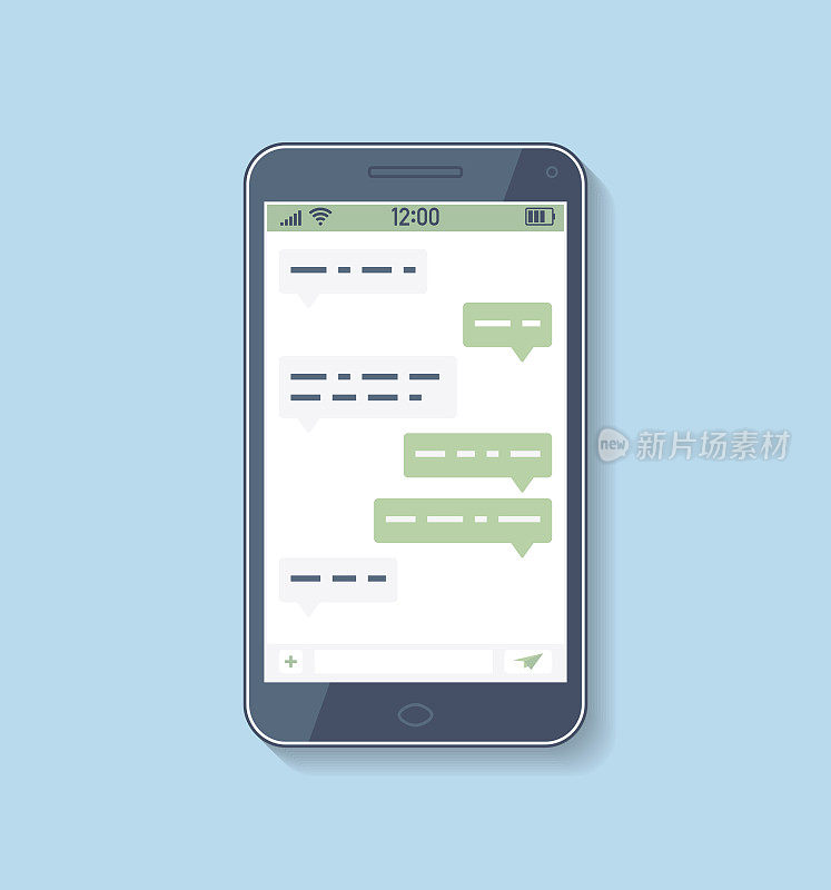 手机Messenger窗口。社交网络的概念。平面聊天和短信。