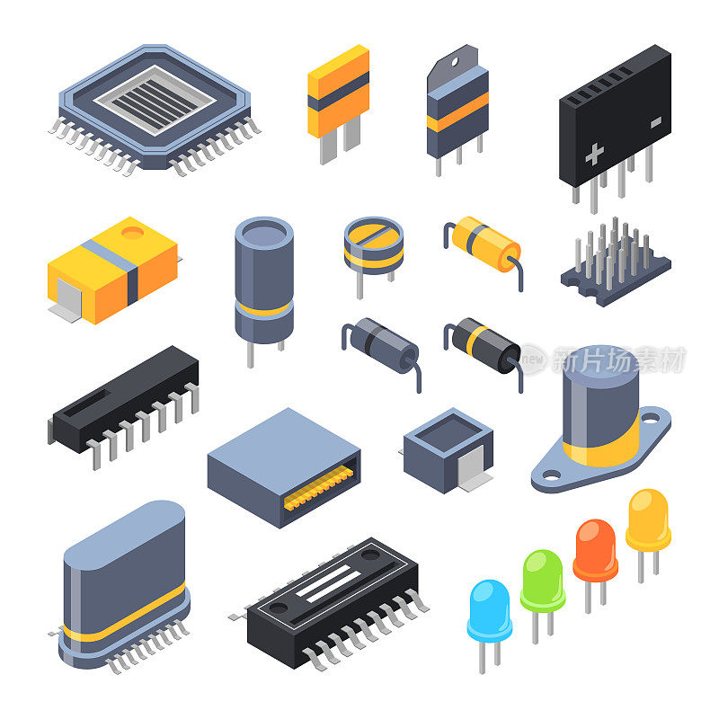 电容器，不同芯片，半导体和电子元器件的电子部件