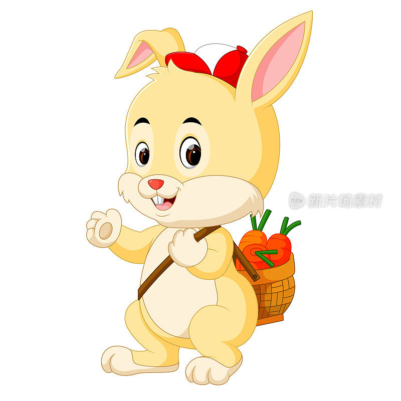 可爱的小兔子带来了一个胡萝卜篮子