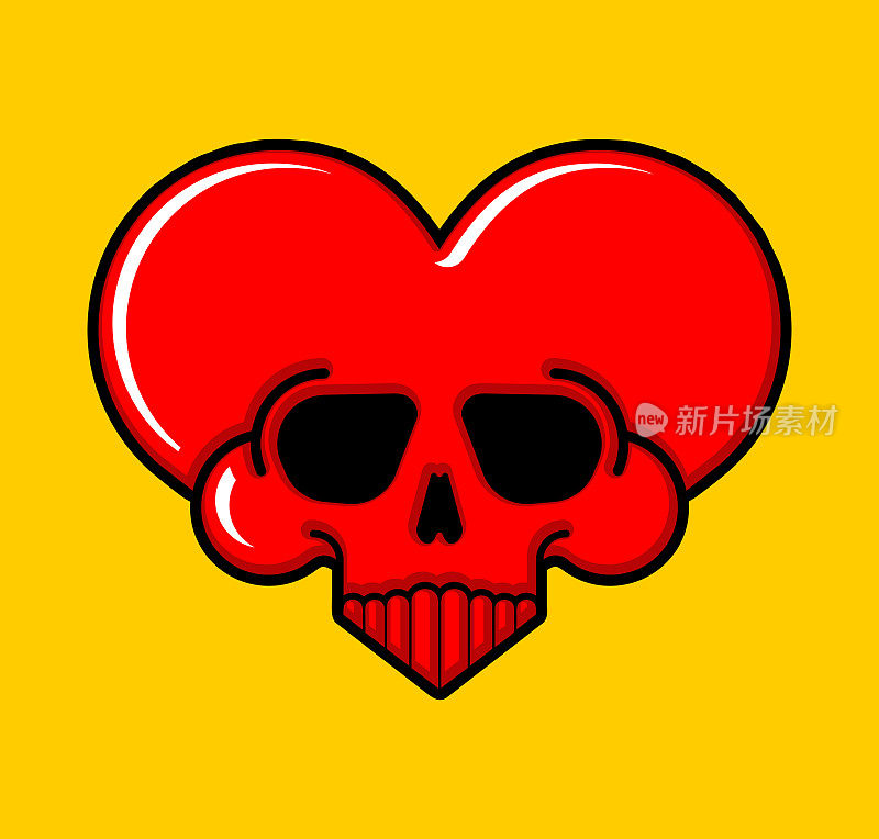 骷髅爱心的标志。致命的黑龙江的象征。一个矢量插图