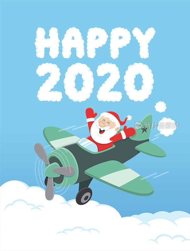 圣诞老人2020年节日贺卡飞机云信件