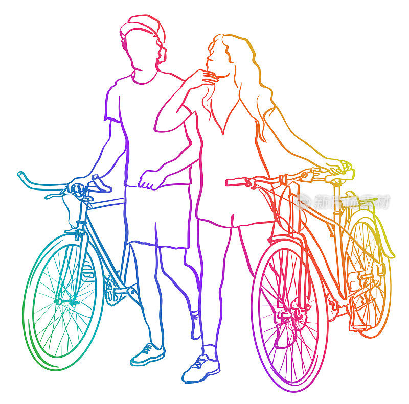 骑自行车的夫妇彩虹