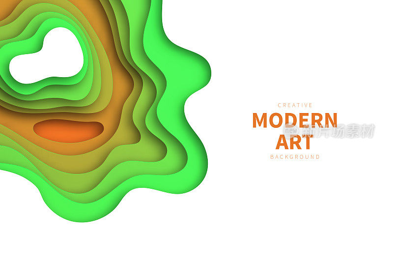 剪纸背景-绿色抽象波浪形状-时尚的3D设计