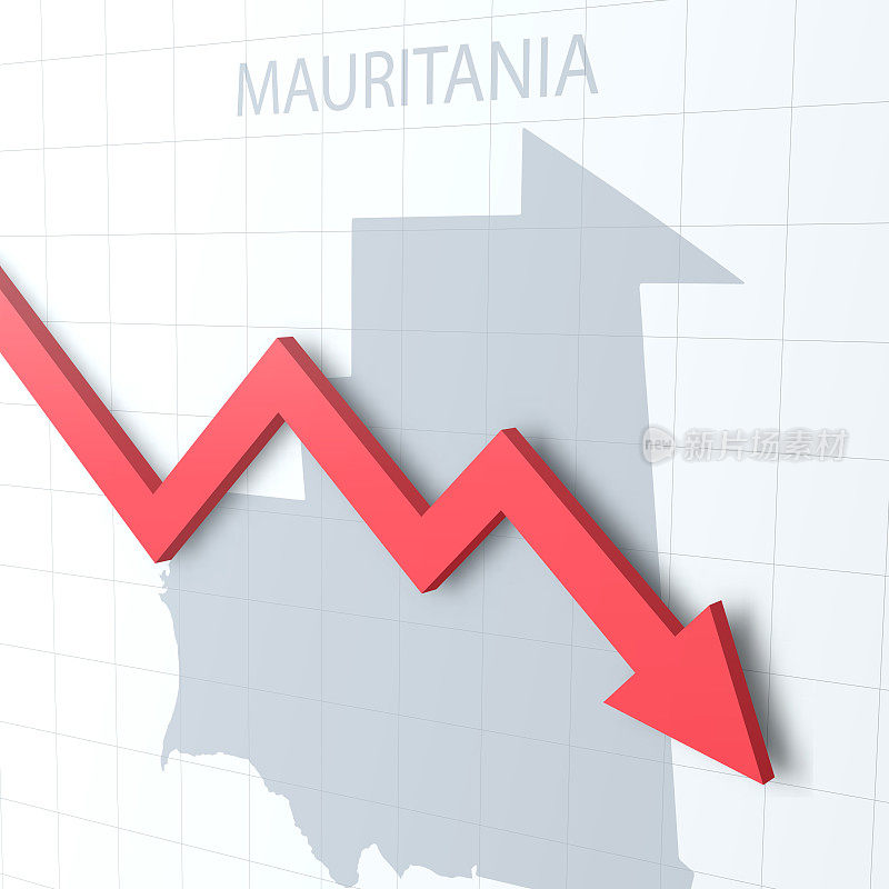 落下的红色箭头，以毛里塔尼亚地图为背景