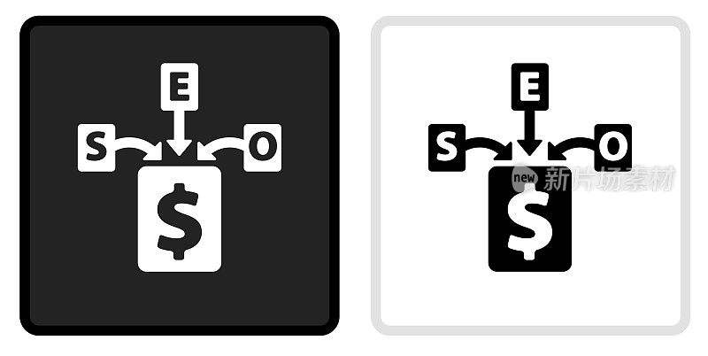 搜索引擎优化和金钱图标上的黑色按钮与白色滚动