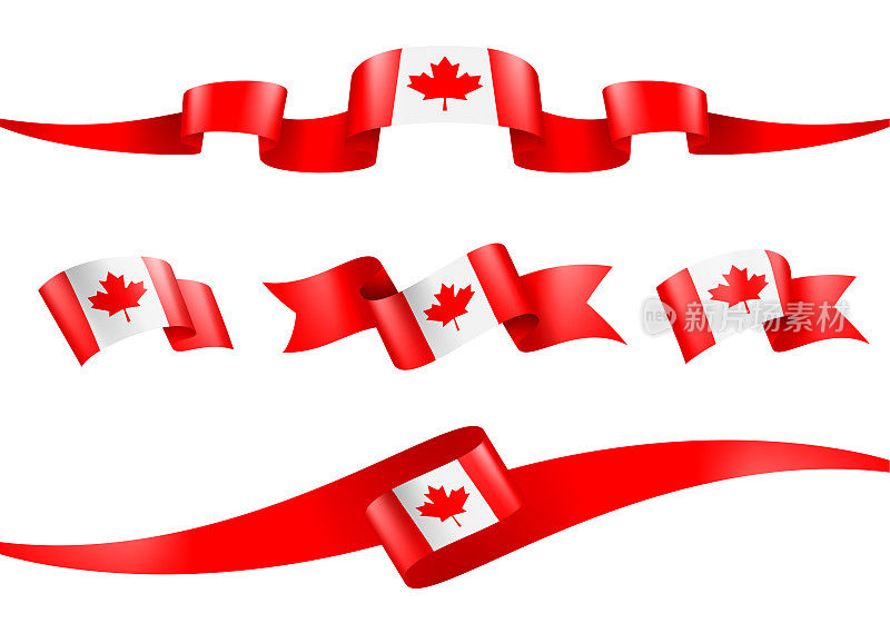 加拿大旗丝带设置-矢量股票插图
