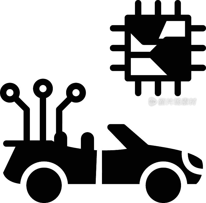 自动驾驶先进驾驶辅助系统概念，自动驾驶硬件和Chi矢量图标设计，自动驾驶汽车符号，Robo汽车标志，自动驾驶系统股票插图