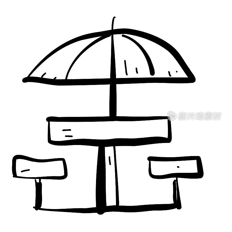 暑假休闲野餐桌用伞手绘图标