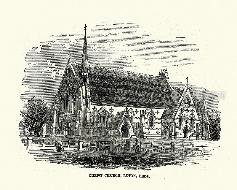 英国教堂建筑，基督教堂，卢顿，贝德福德郡，维多利亚，1850年代