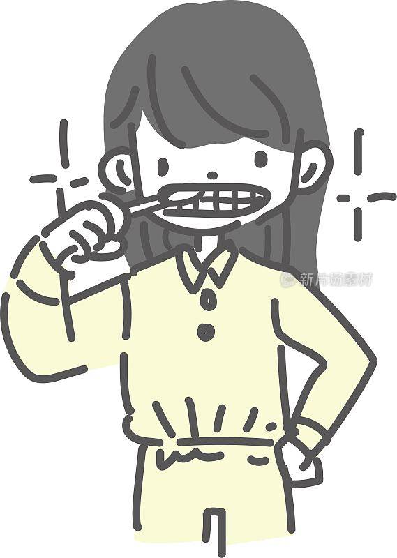 一个女孩刷牙的插图