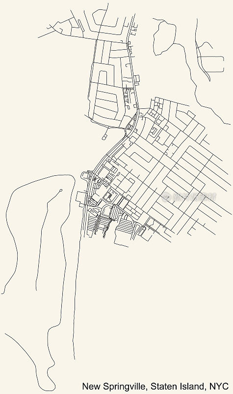 美国纽约市史丹顿岛区新史普林维尔社区的街道道路图