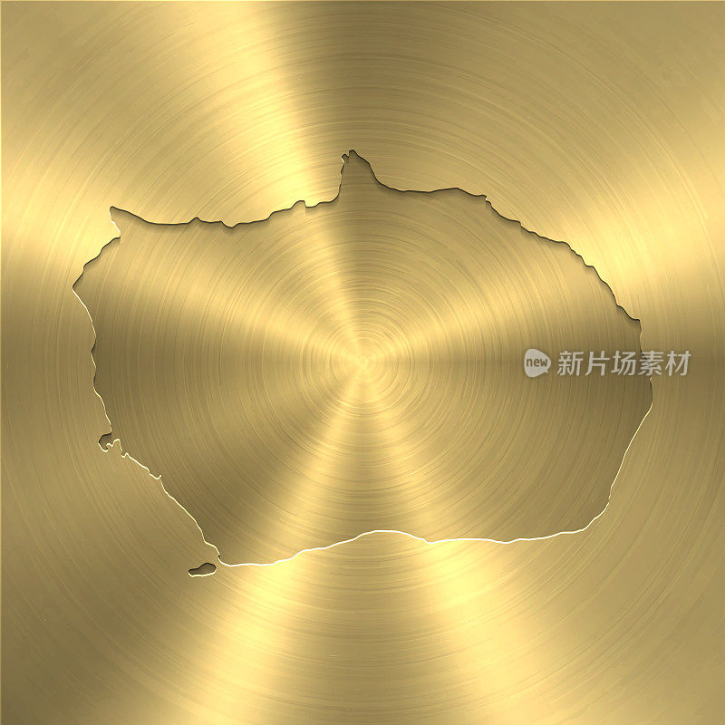 布维岛地图上的金色背景-圆形拉丝金属纹理