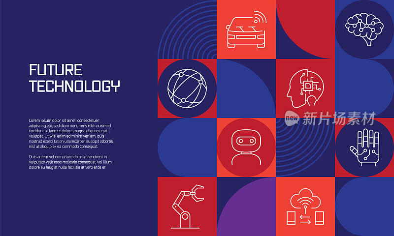 线图标与未来技术相关的设计。简单的轮廓符号图标。