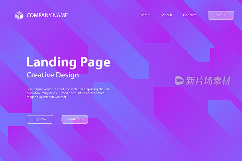 登陆页模板-抽象设计与几何形状-流行紫色梯度