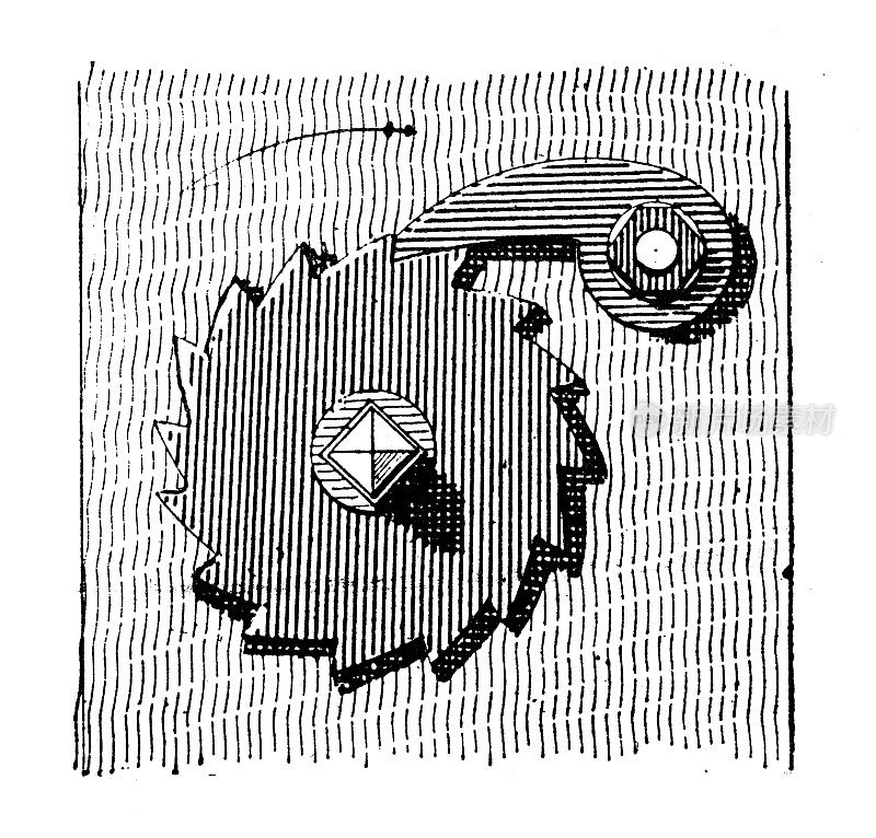 古董插图:点击和锁定棘轮