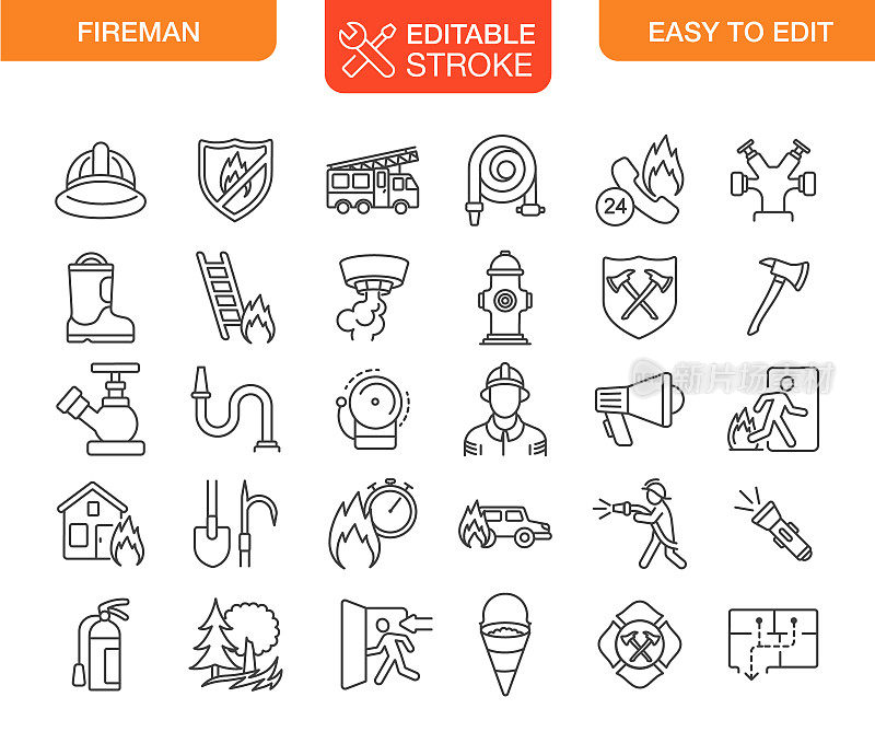 消防员消防图标设置可编辑Stroke