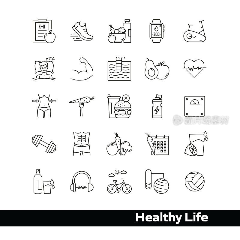 健康生活矢量绘制图标，48px网格，1px笔画宽度。信息图形、移动和网络等。