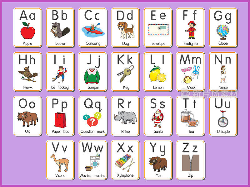 字母闪存卡矢量说明A-Z大写字母或小写字母初学者ABC