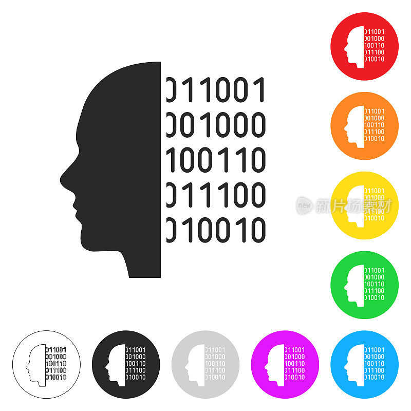 人脸用二进制代码。彩色按钮上的图标