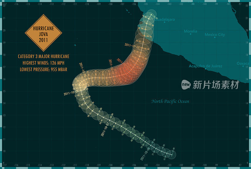 2011年约瓦飓风追踪东太平洋信息图