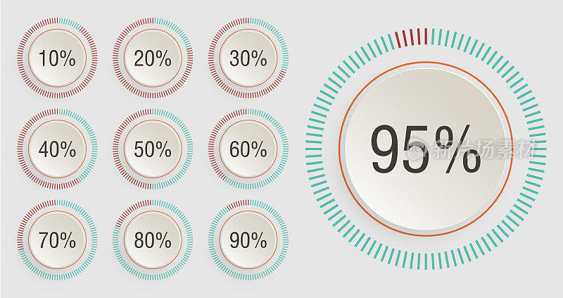 立体圆饼百分比图的矢量集，从准备用于网页设计的用户界面ui