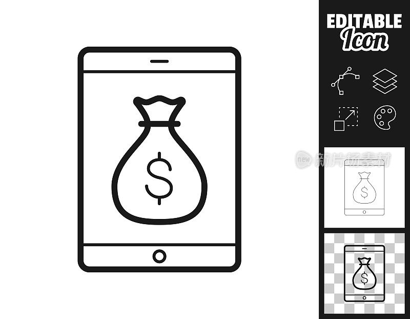 平板电脑和钱袋。图标设计。轻松地编辑
