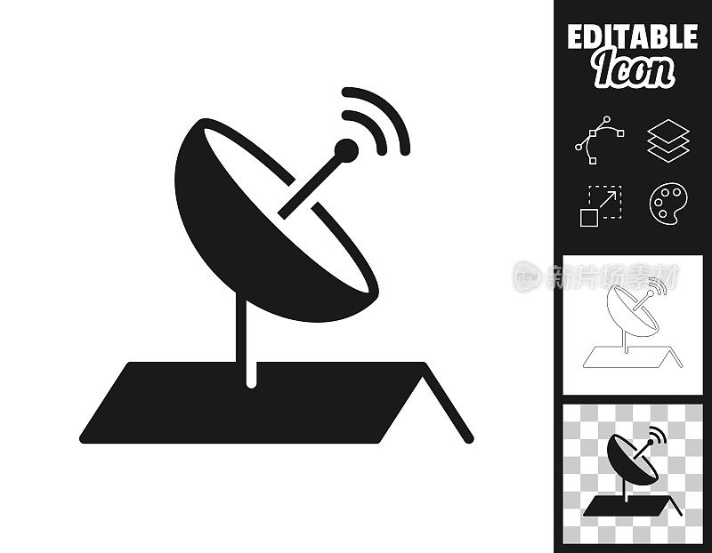 屋顶上有卫星天线。图标设计。轻松地编辑