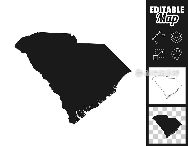 南卡罗来纳州的设计地图。轻松地编辑