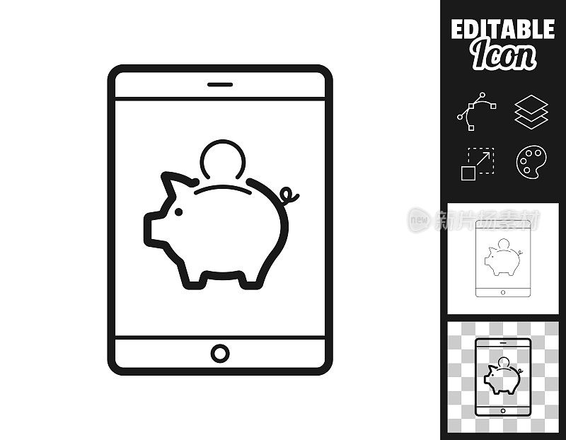 带存钱罐的平板电脑。图标设计。轻松地编辑