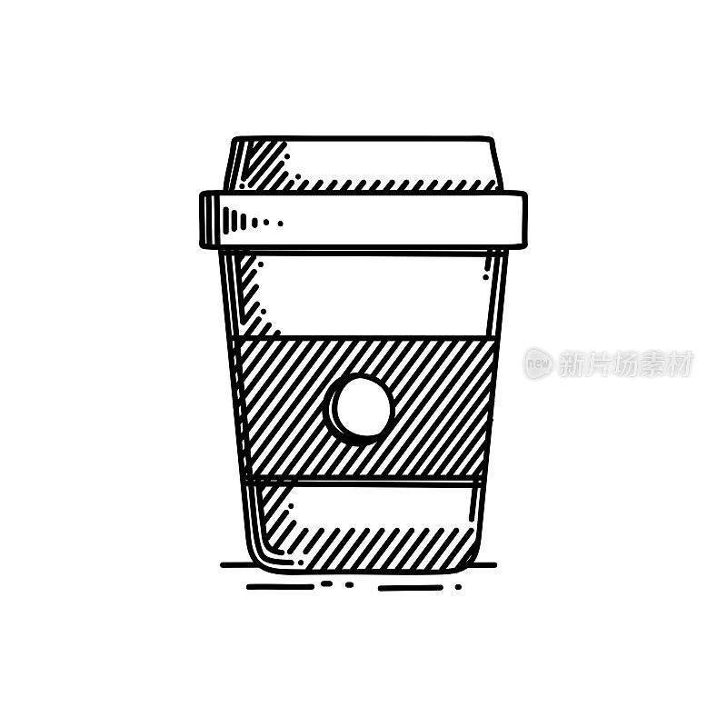 咖啡去线图标，草图设计，像素完美，可编辑的笔画。咖啡