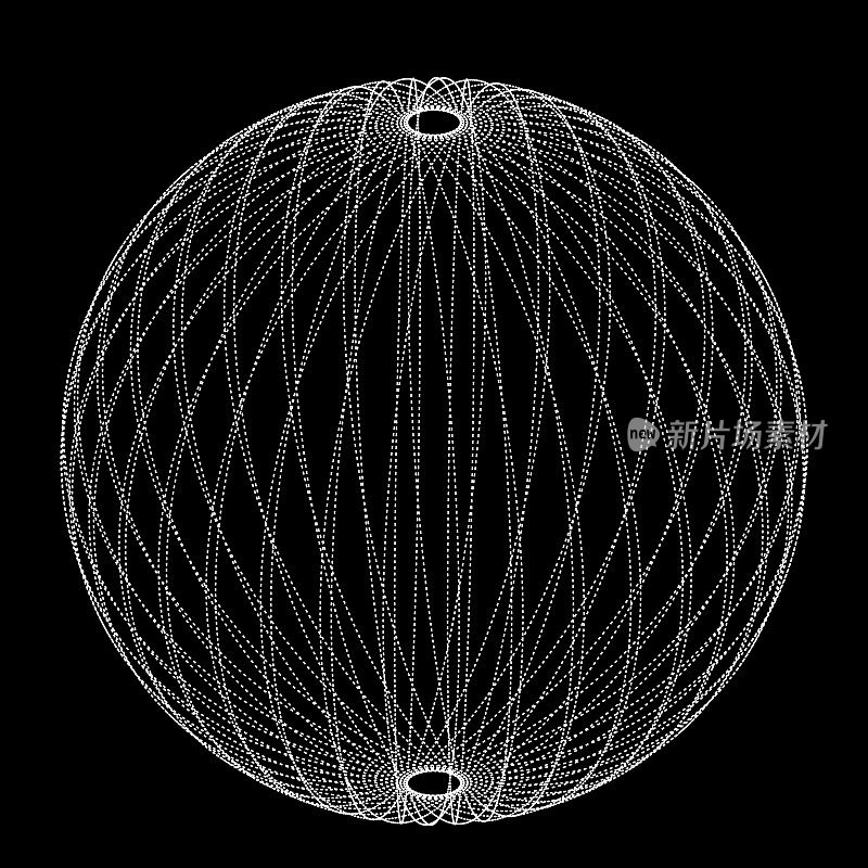 由虚线构成的球形三维形状