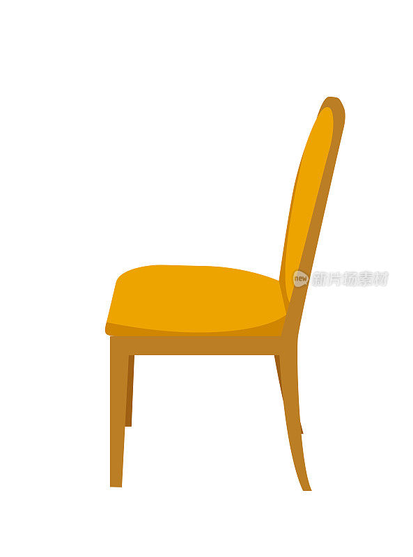黄色的ogange椅。侧视图，侧面凯尔。平面，卡通，矢量