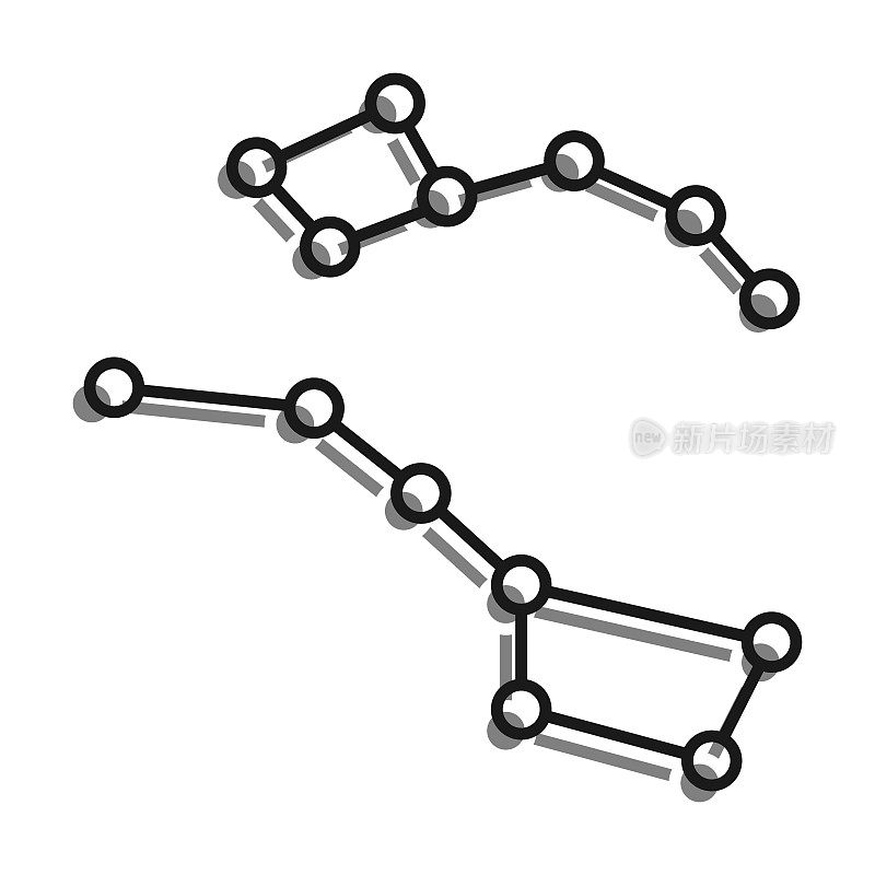 线性填充灰色彩色图标。小熊座和大熊座。星团。的星座。天文学和占星学。简单的黑白矢量